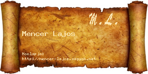 Mencer Lajos névjegykártya